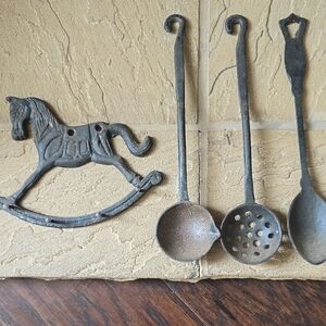 Vintage Cast Iron Kitchen Utensils Set